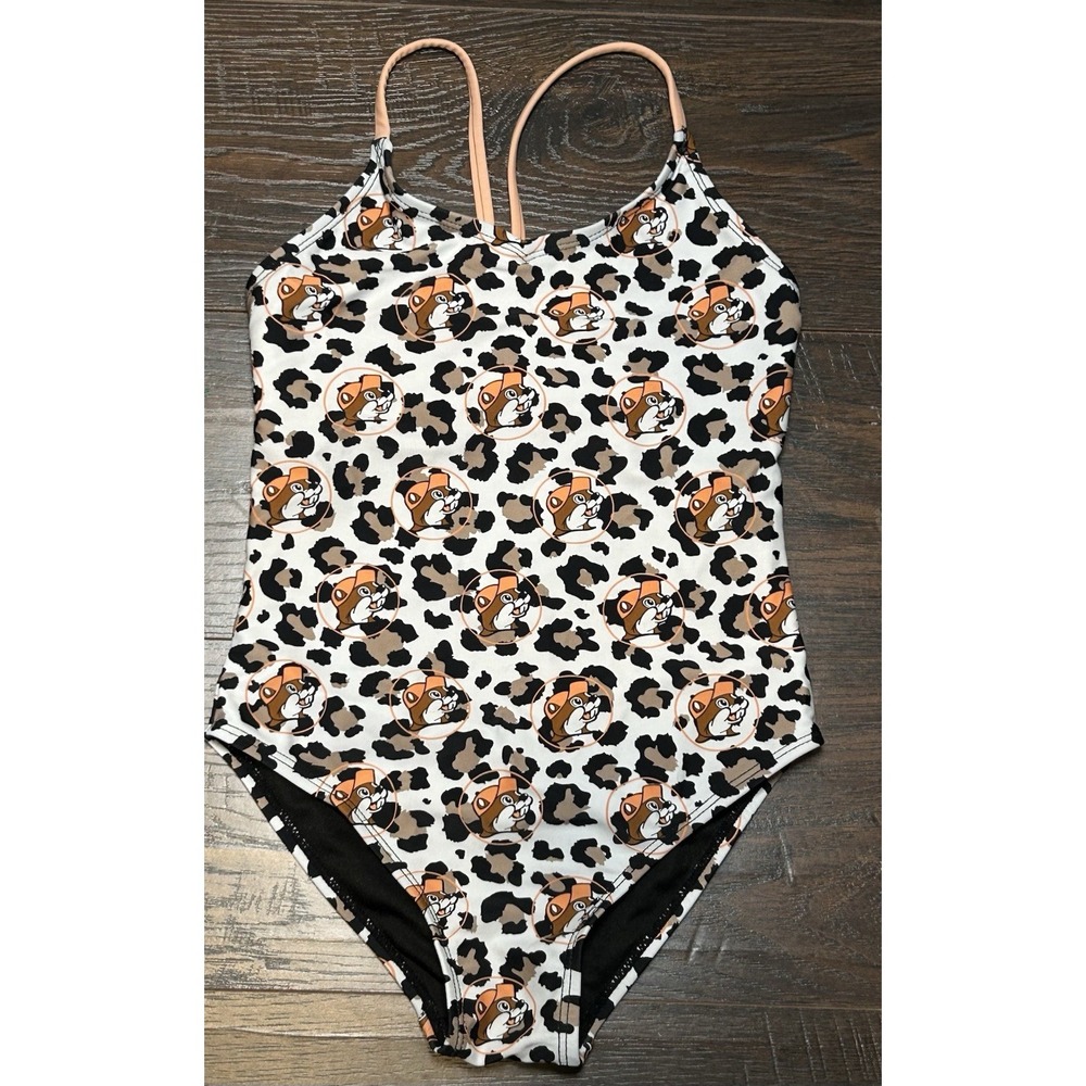 Buc-ee's Leopard Print Beaver Logo Swimsuit YS